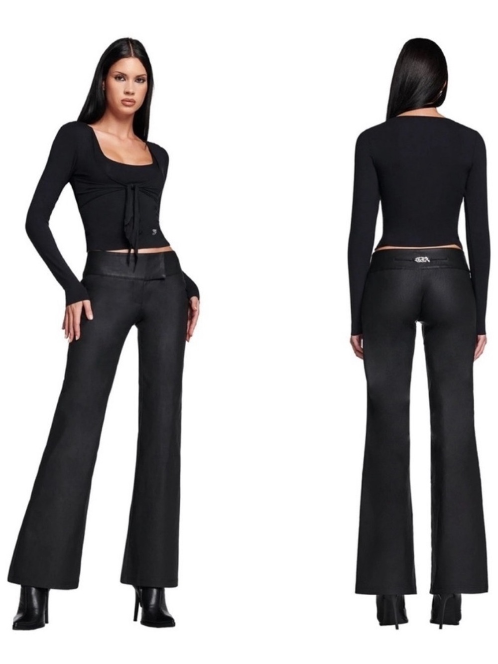 I am Gia flare black pants logo night out clubbing rave chic urban body by raven